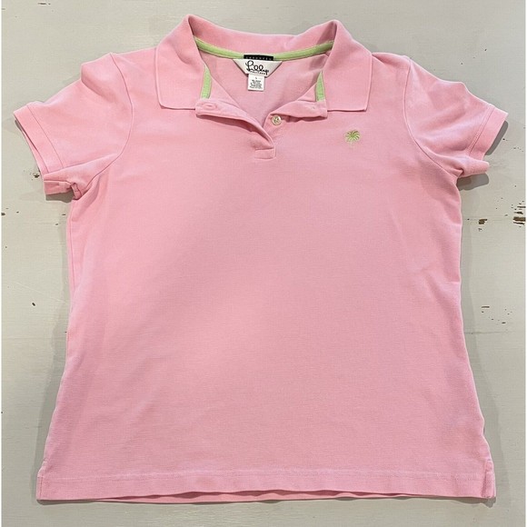 Lilly Pulitzer Shrunken Polo Golf Shirt Embroidered Lime Green Palm Tree Size L - Picture 1 of 7
